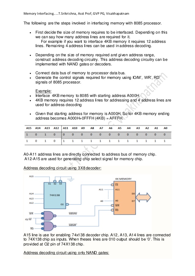 memory interfacing in 8085 microprocessor pdf